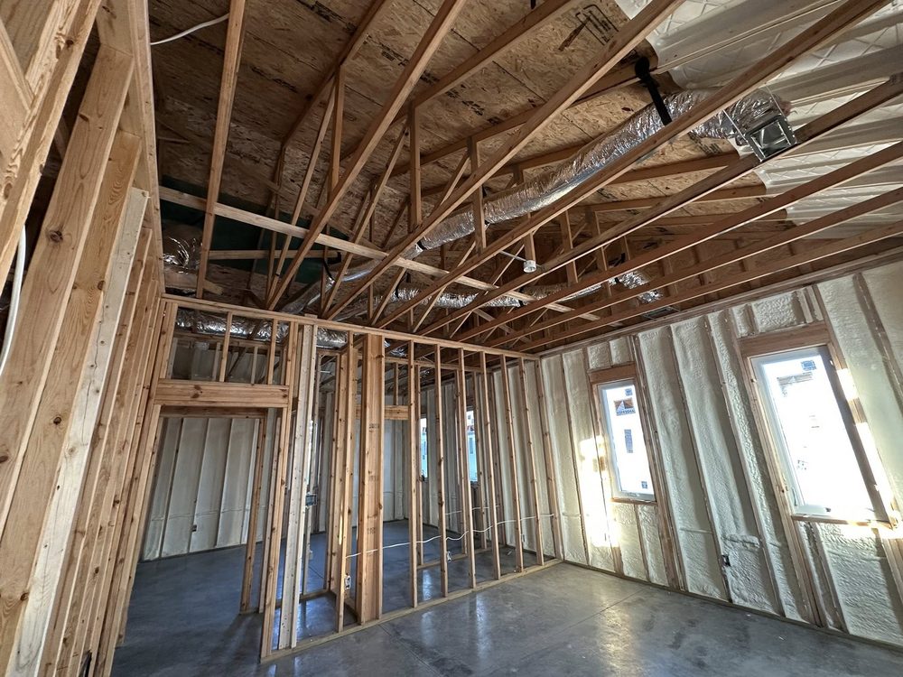 Interior framing with truss work overhead